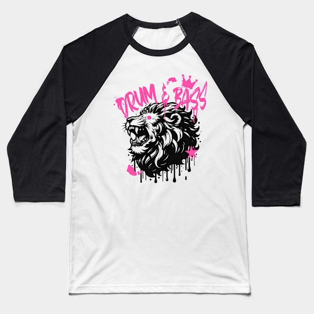 DRUM AND BASS  - Stenciled Lion (black/pink) Baseball T-Shirt by DISCOTHREADZ 